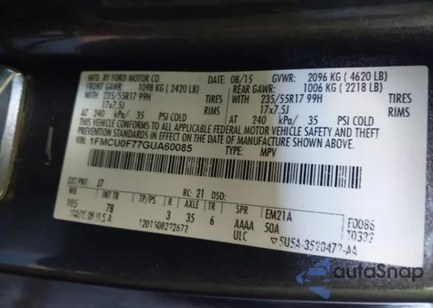 2016 Ford Escape S from USA, damaged, VIN 1FMCU0F77GUA60085